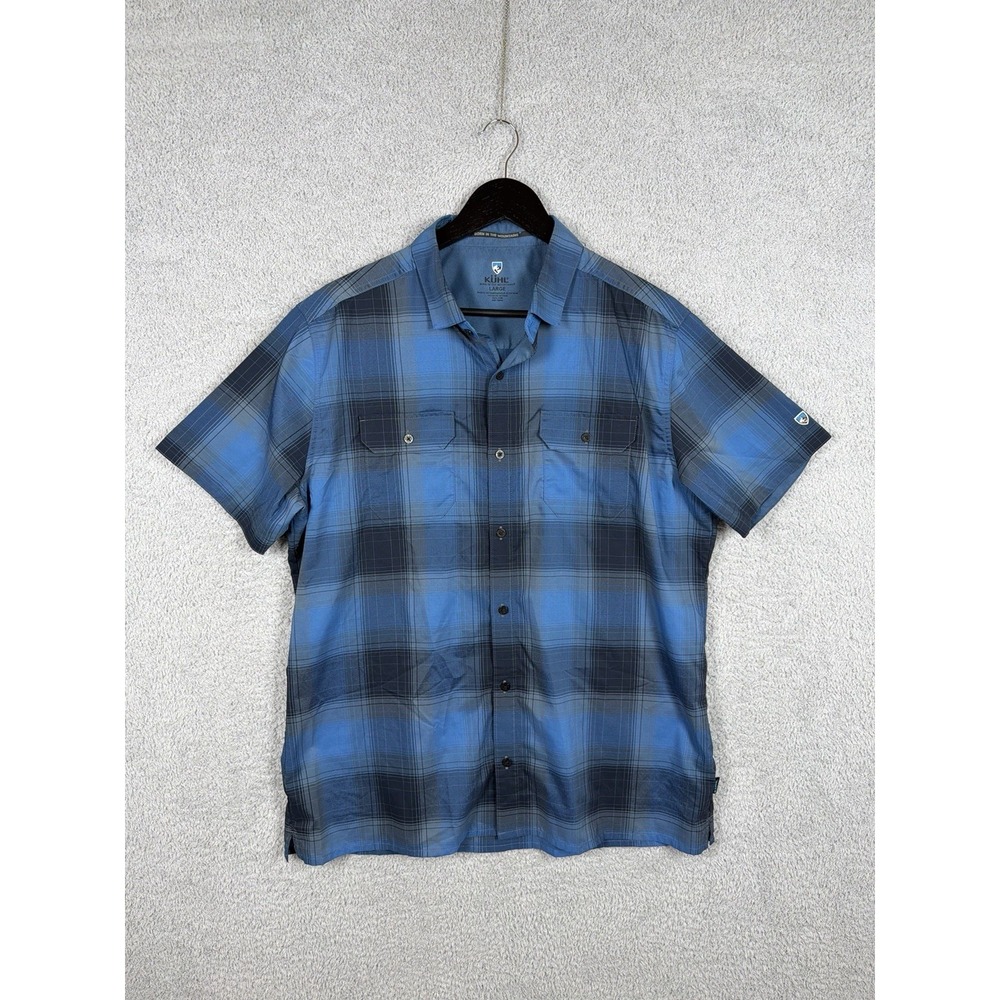 Kuhl Shirt Mens Size L Blue Outdoor Hiking Fishing Chest Pocket Short Sleeve